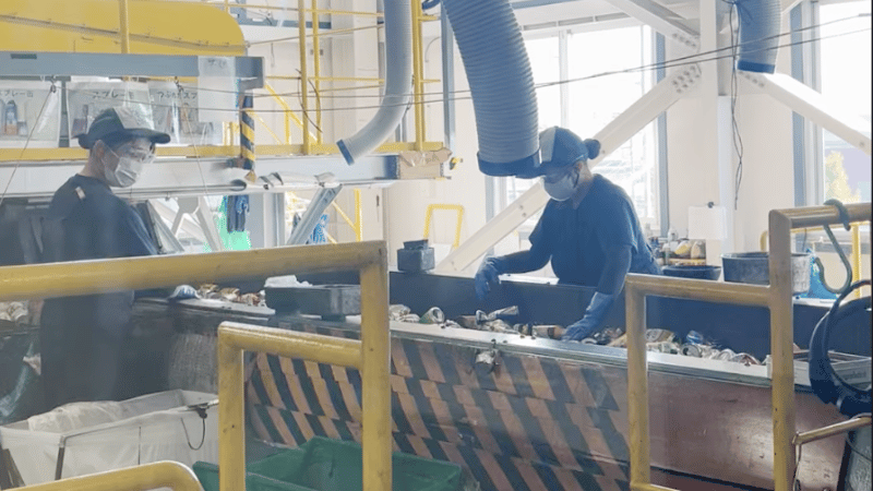 ごみ処理場(リサイクルプラザ藤沢)のプラごみ分別の様子